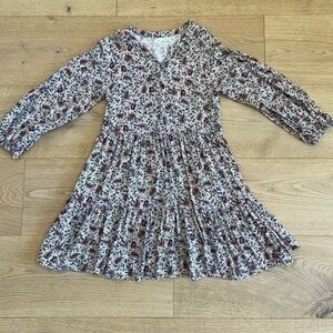 ZARA Girls Dress Cream Purple Floral Paisley  3/4 Length Sleeves Size 13/14​